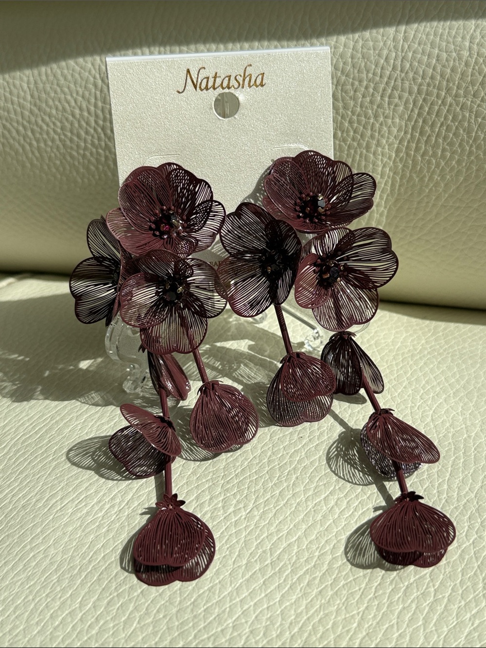 Natasha Couture Brown Floral Drop Earrings - Women Jewelry